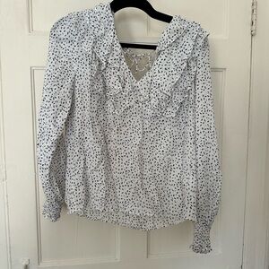 Women's White and Black Ruffle Blouse